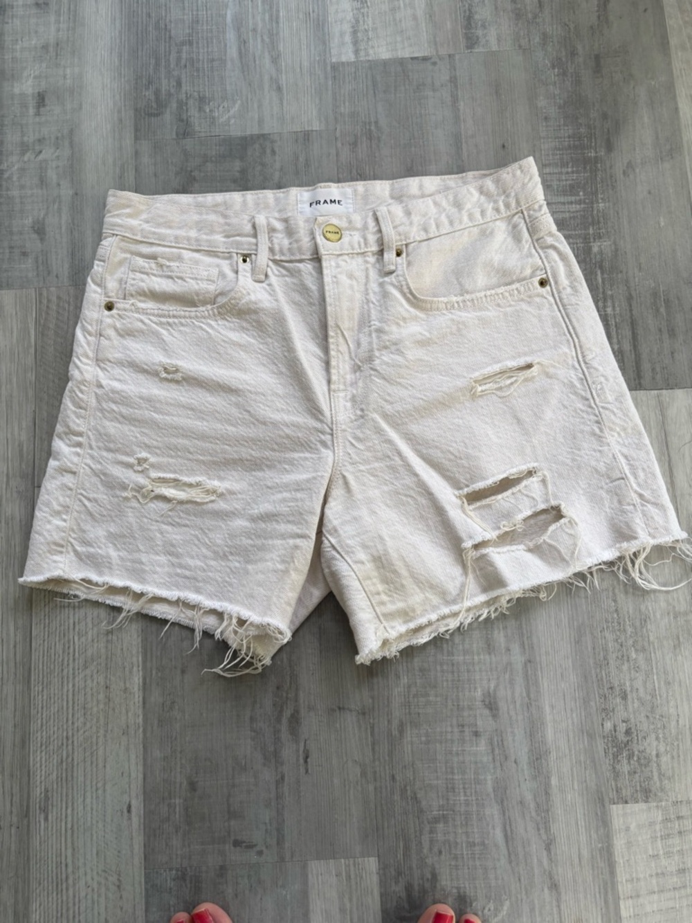 Frame Denim White Distressed Jean Shorts
